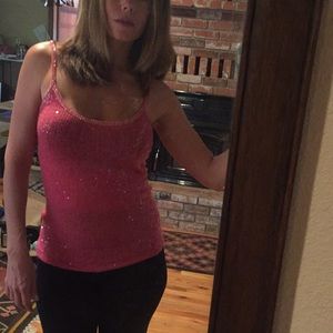 Pink cashmere sequined Donna Karan cami